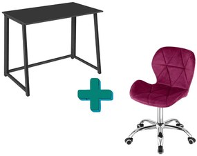Set pentru birou – birou pliabil ZARIMO 80×40 cm negru + scaun de birou AVOLA VELVET visiniu