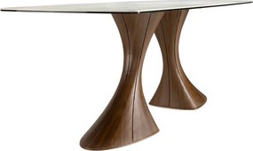 Masa ovala din lemn si marmura portelanata Barrel 200x90cm