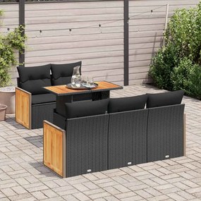 vidaXL Set mobilier grădină perne 6 piese negru poliratan/lemn acacia