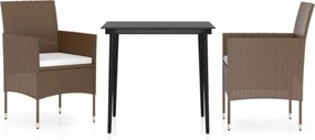 vidaXL Set mobilier de grădină, cu perne, 3 piese, maro și negru