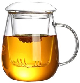 Cana 300 ml pentru ceai din sticla borosilicata cu infuzor si capac