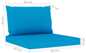Set mobilier gradina, perne albastru deschis, 6 piese, lemn pin Albastru deschis, 3x colt + 2x mijloc + masa, 1