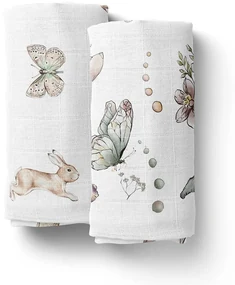 Set 2 Museline din bumbac si bambus, Scutec multifunctional Nature si Peony, 70 x 70 cm