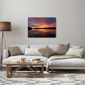 Tablou pe sticlă - Apus de soare peste lac (70x50 cm)