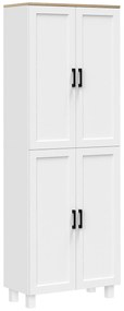 HOMCOM Dulap de Bucătărie cu 5 Rafturi Reglabile și 4 Uși, 60x30x170,5 cm, Alb | Aosom Romania