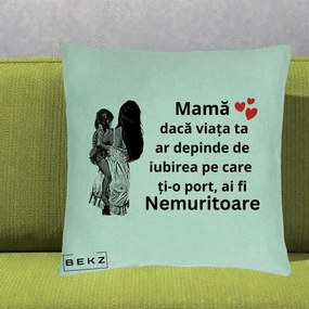 Cadou pentru Mama - Perna Personalizata Mama Nemuritoare Imbratisare, 40x40 cm, Verde Menta, Husa Detasabila, Perna Inclusa, BEKZ®