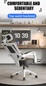 Scaun ergonomic cu suport lombar, tetieră reglabilă 3D, suport pentru picioare, Mesh, Alb/Negru