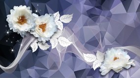 Tapet Premium Canvas - Flori si frunze albe abstract