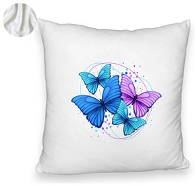 Perna Decorativa Fluffy, Model Colorful Butterflies, 40x40 cm, Alba, Husa Detasabila, Burduf