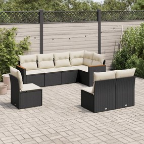 vidaXL Set mobilier de grădină cu perne, 8 piese, negru, poliratan