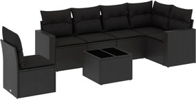 vidaXL Set canapele de grădină cu perne, 7 piese, negru, poliratan