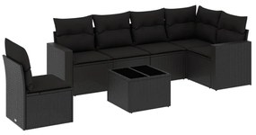 3219025 vidaXL Set canapele de grădină cu perne, 7 piese, negru, poliratan