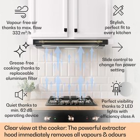 Klarstein Vilhelmine 60 Retro, hotă cu ecran plat, EEK B, Debit de aer suflat: 332 m³/h cu posibilitate de extindere