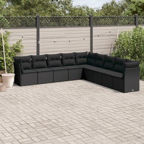 3249614 vidaXL Set mobilier de grădină cu perne, 9 piese, negru, poliratan
