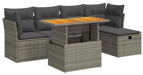 3327970 vidaXL Set mobilier grădină cu perne 6 piese gri poliratan/lemn acacia