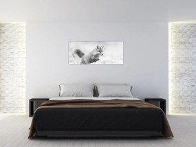 Tablou - Vulpe care sare,alb-negru (120x50 cm)