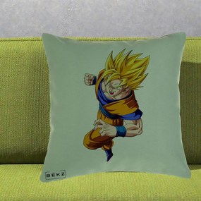 Perna Personalizata Dragon Ball Goku Super Saiyan 2 Lupta, 40x40 cm, Verde, Husa Detasabila, Perna Inclusa, BEKZ®