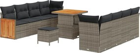vidaXL Set de canapele pentru grădină cu pernă 11 pcs Gri poliratan