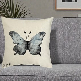 Perna Decorativa Fluture Acuarela Albastru-Gri, 40x40 cm, Ecru, Husa Detasabila, Perna Inclusa, BEKZ®