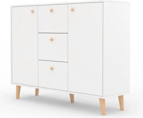 Comodă cu doua usi si trei sertare, 120x35x93 cm, BESA, ADRK Furniture (Culoare: Alb / Beech)
