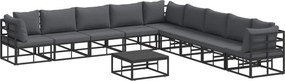 vidaXL Set de canapele pentru grădină cu pernă 10 pcs Negru Aluminiu