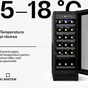 Klarstein Frigider pentru vin Vinovilla 18 Uno, 1 zonă de răcire, 18 sticle, rafturi din lemn, 5-18 °C