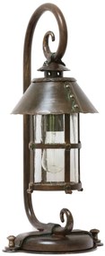 Stalp piedestral iluminat exterior design medieval cu felinar rotund si acoperis nituit, din fier forjat, inaltime 60cm, AL 6535