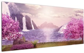 Tablou cu pomi roz cu lac (120x50 cm), în 40 de alte dimensiuni noi