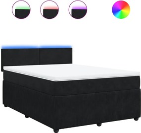 vidaXL Pat box spring cu saltea, negru, 140x200 cm, catifea