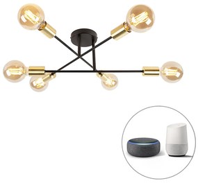Plafoniera inteligentă neagră cu auriu 6 lumini inclusiv Wifi G95 - Sydney