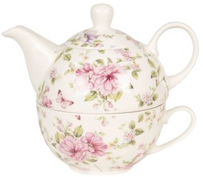 Set ceainic cu ceasca din portelan decor floral roz 16 cm x 10 cm x 14 h / 0.4 l