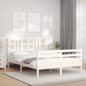 3193902 vidaXL Cadru de pat cu tăblie, 140x190 cm, alb, lemn masiv