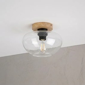 Plafonieră FLO WOOD 1xE27/15W/230V, stejar/transparent, Ø 22 cm