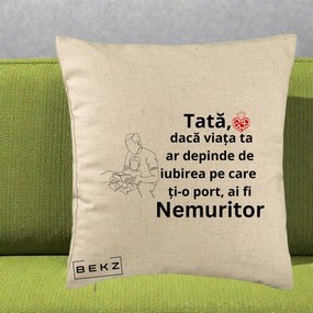 Cadou pentru Tata - Perna Personalizata Tata Nemuritor Lectura, 40x40 cm, Bej, Husa Detasabila, Perna Inclusa, BEKZ®