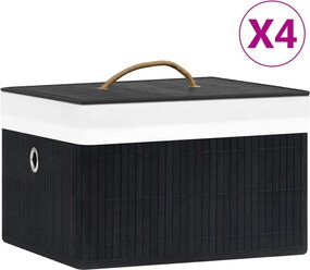 vidaXL Cutii de depozitare, 4 buc., negru, bambus