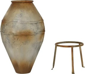 Vas decorativ amforă din metal cu finisaj antichizat bej, 49 x 49 x 93 cm, suport tripod inclus, „Athena"