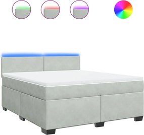 vidaXL Pat box spring cu saltea, gri deschis, 180x200 cm, catifea