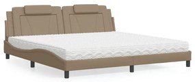 vidaXL Pat cu saltea, cappuccino, 200x200 cm, piele ecologică
