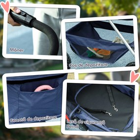 PawHut Cărucior pentru Animale de Companie 3 în 1 cu 4 Roți și Geantă de Transport Detașabilă, 76x50x102 cm, Albastru | Aosom Romania