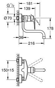 Baterie bucatarie Grohe Eurosmart New crom cu montare pe perete