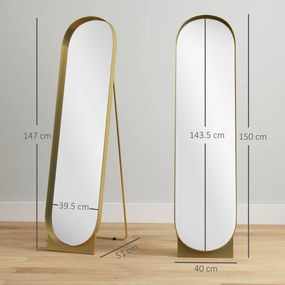 HOMCOM Oglindă de Podea Autoportantă din Metal 40x150 cm Auriu | Aosom Romania