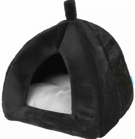 Culcus pufos pentru caine/pisica HUISE 40x35 cm, negru-gri