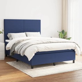Pat continental cu saltea, albastru, 140x200cm, material textil Albastru, 140 x 200 cm, Design simplu