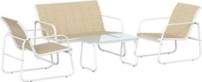 Outsunny Set Mobilier Grădină 4 Piese cu Canapea, Fotolii, Măsuță, Bej și Alb | Aosom Romania