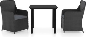 vidaXL Set mobilier de grădină cu perne, 3 piese, negru