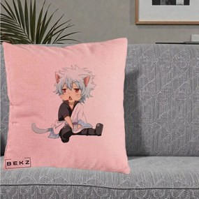 Perna Personalizata Gintama Gintoki Chibi Pisica, 40x40 cm, Roz, Husa Detasabila, Perna Inclusa, BEKZ®