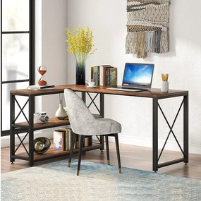 Birou Oscar, culoare nuc si negru, 135+110x75 cm