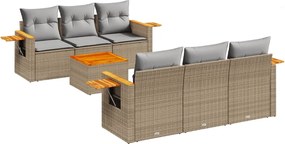 vidaXL Set canapele de grădină, 7 piese, cu perne, bej, poliratan