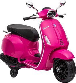 AIYAPLAY Motocicletă electrică pentru copii cu licență Vespa, roți ajutătoare, far și muzică, PP și metal, 107x47x73 cm, Roz | Aosom Romania