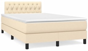 vidaXL Pat cu arcuri, saltea și LED, crem, 120x190 cm, textil